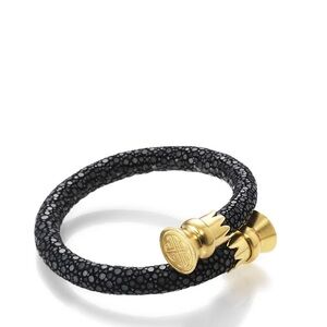 BudhaGirl Black Stingray Leather Wrap Bracelet with Gold Accents